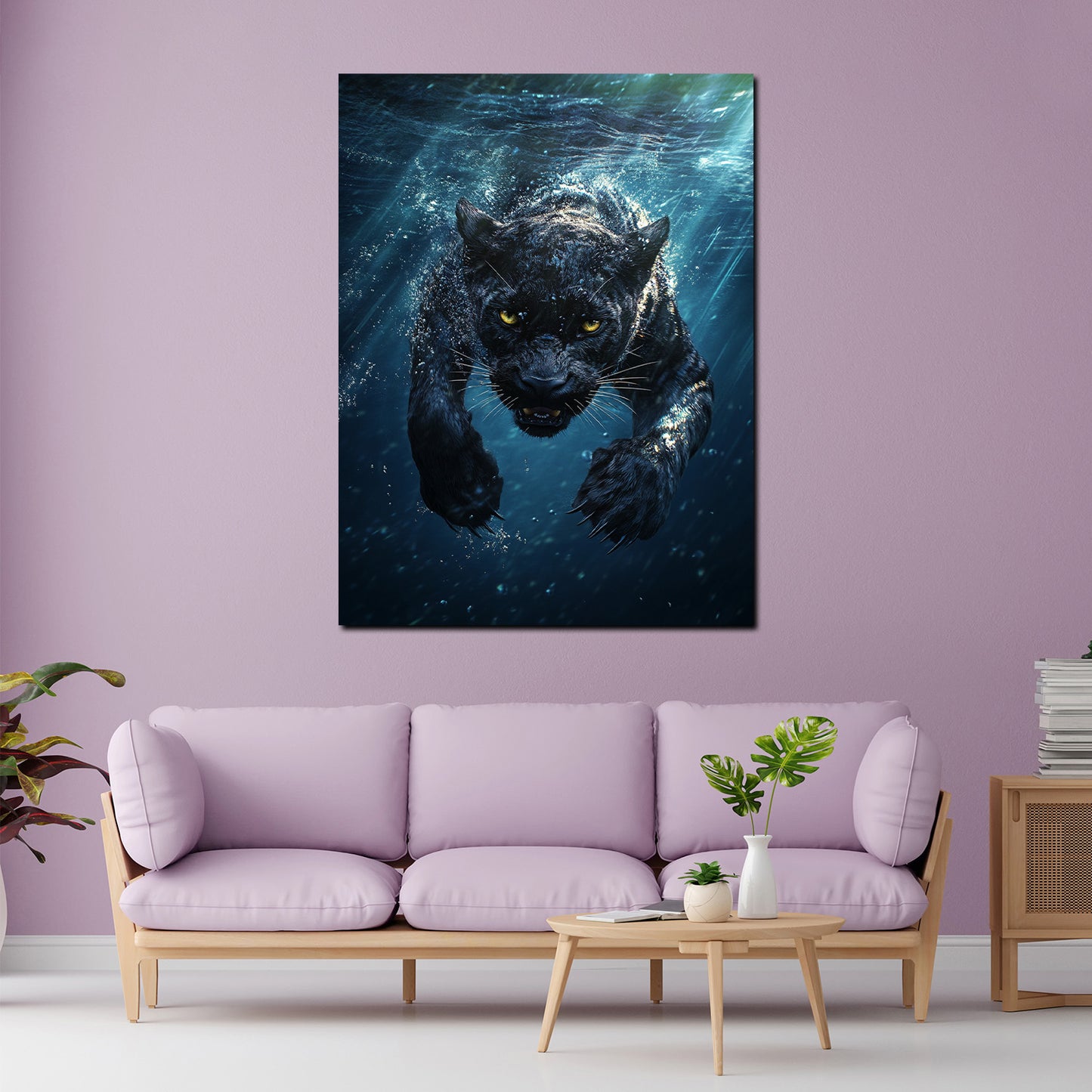 Quadro pantera nera sott'acqua potenza animale selvaggio dinamico