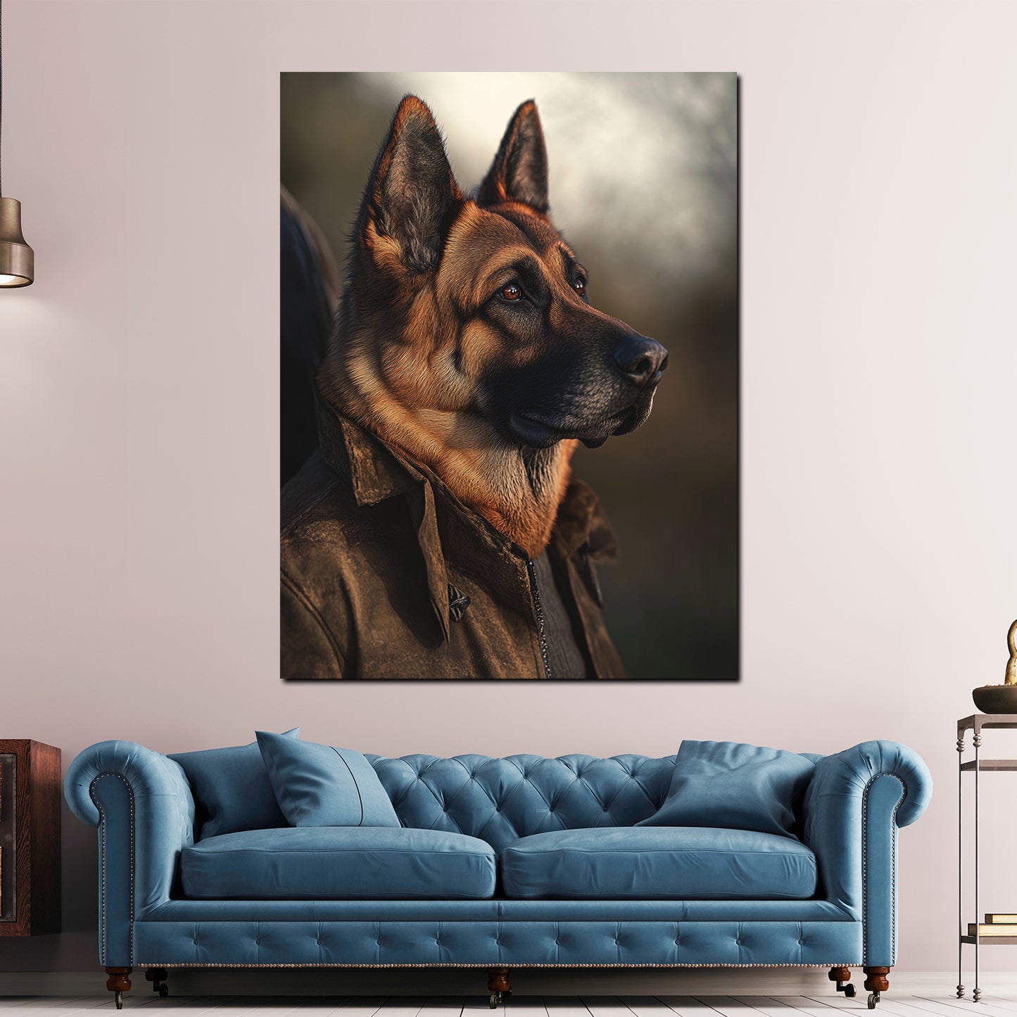 Quadro pastore tedesco vestito arte animale buffo moderno