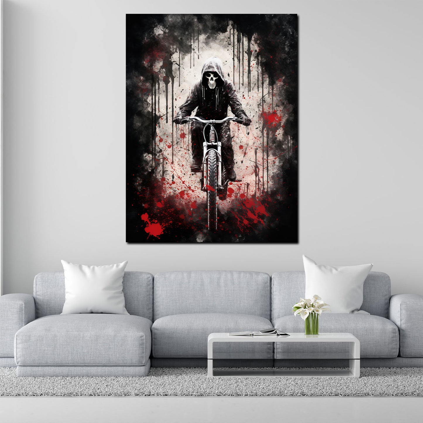 Quadro pop art astratto mietitore su bicicletta