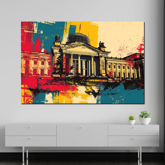 Quadro pop art berlino reichstag architettura colorata
