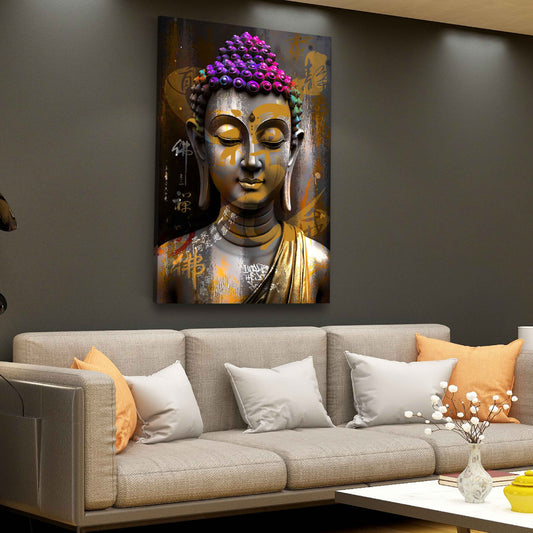 Quadro pop art buddha scultura spiritualità colori moderno