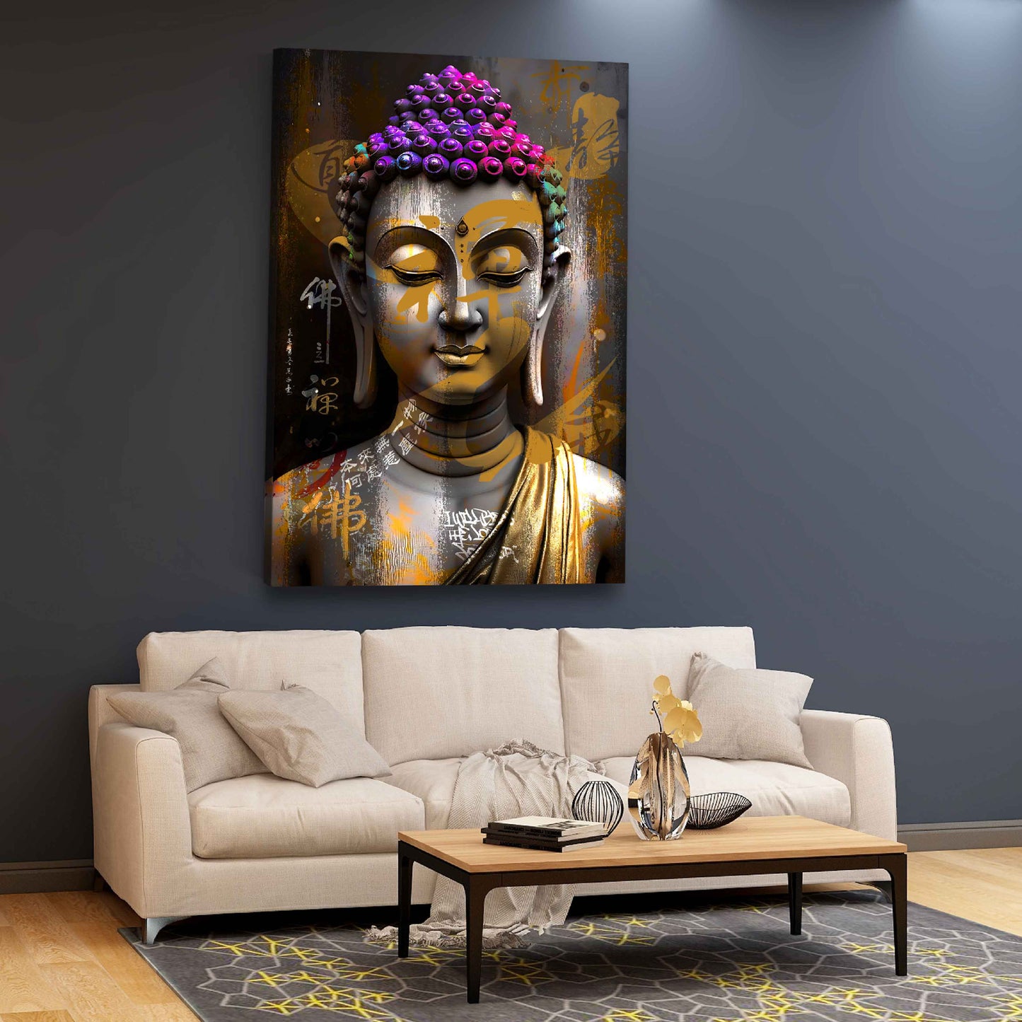 Quadro pop art buddha scultura spiritualità colori moderno