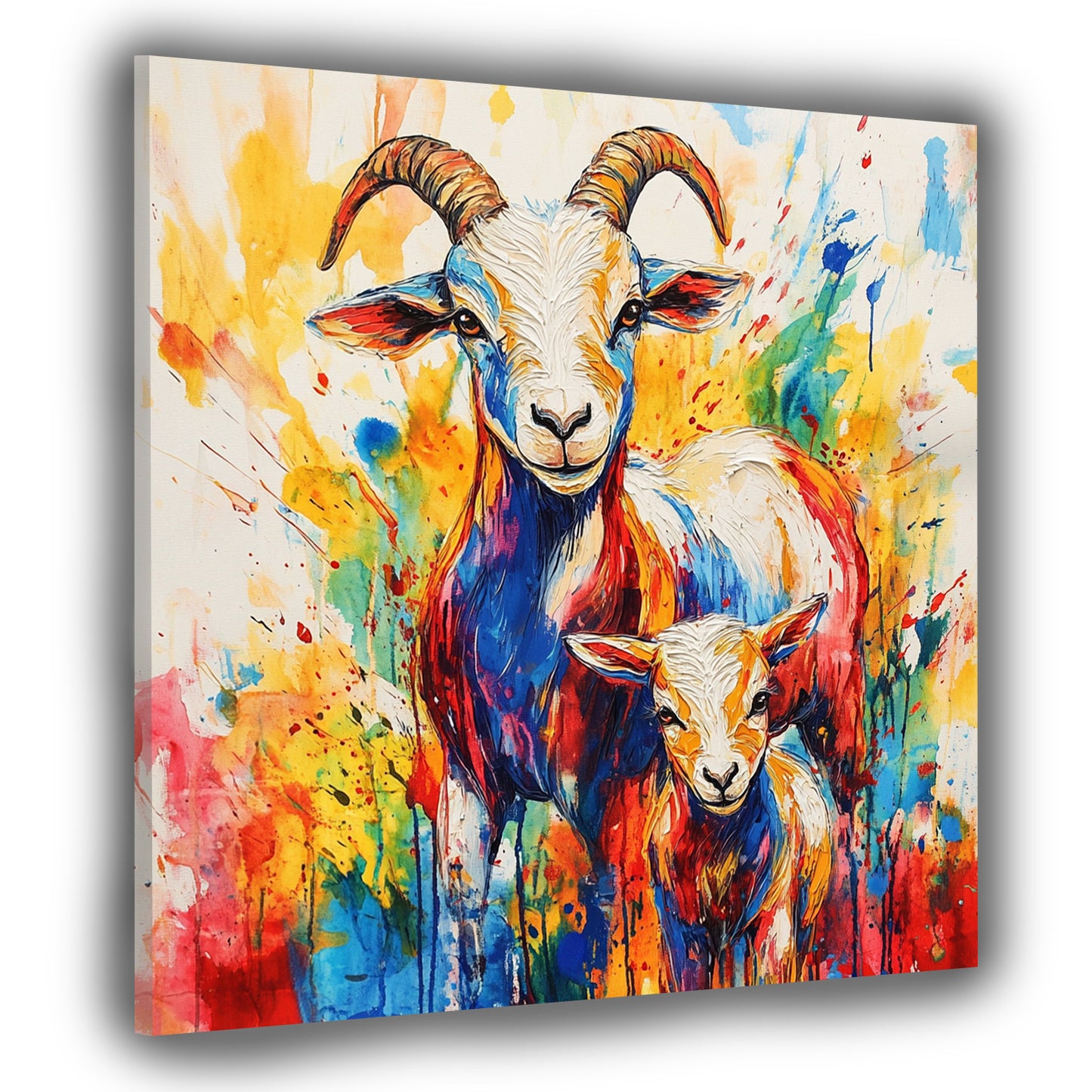 Quadro pop art capra con cucciolo colorato vivace moderno