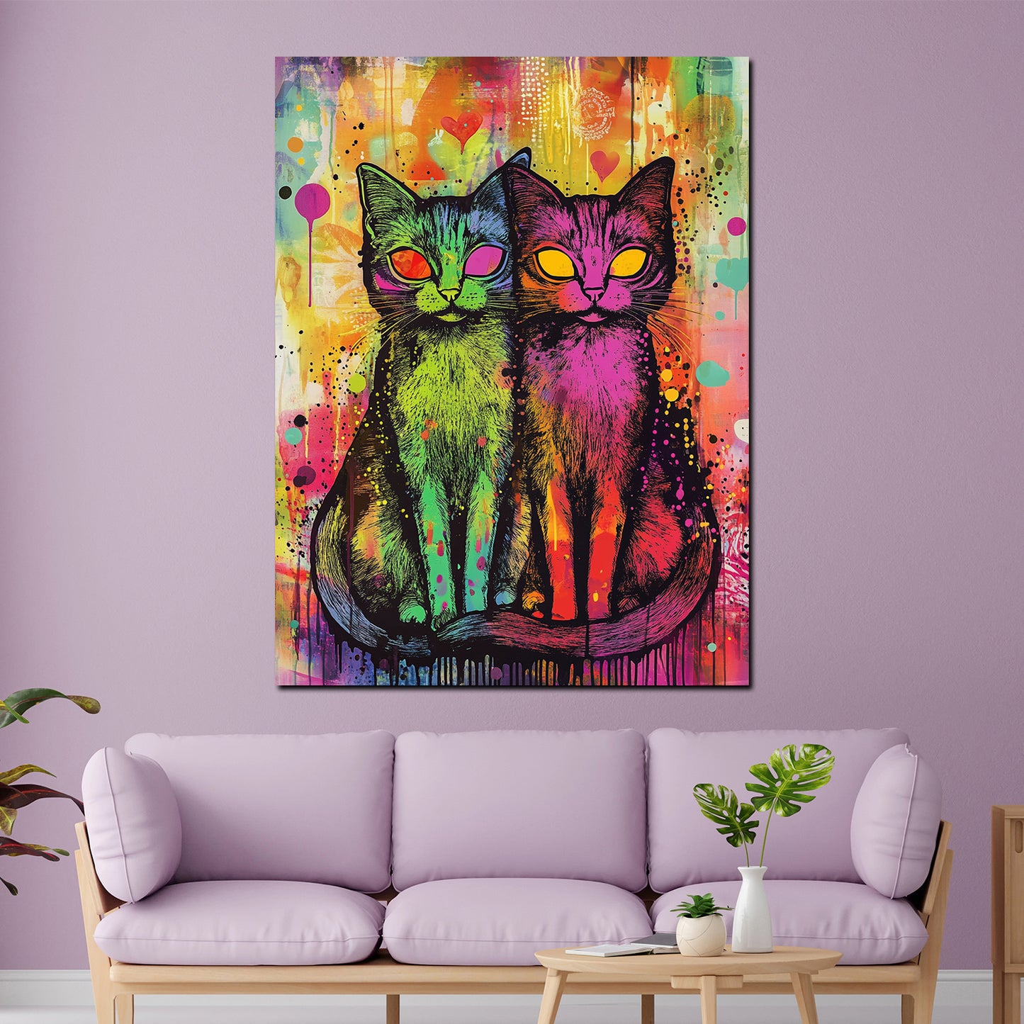 Quadro pop art coppia di gatti colorato