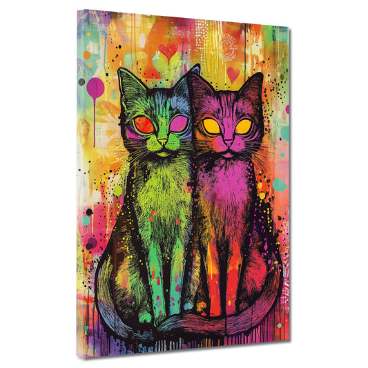 Quadro pop art coppia di gatti colorato