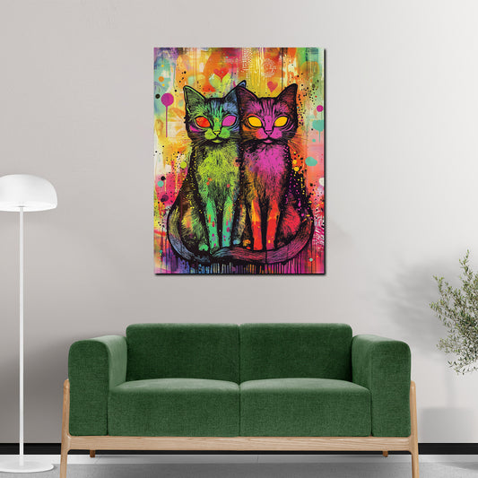 Quadro pop art coppia di gatti colorato