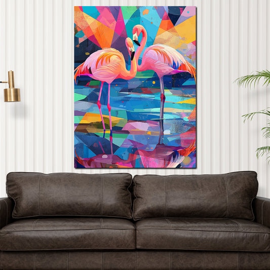 Quadro pop art fenicotteri colorati geometrico moderno vivace