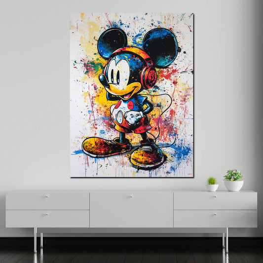 Quadro pop art fumetto topo con cuffie colorato