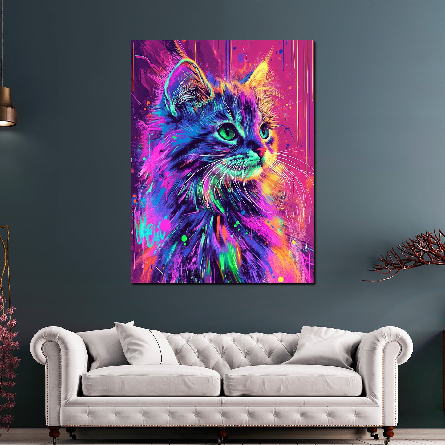 Quadro pop art gatto colorato moderno eleganza