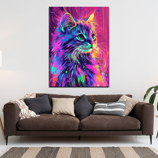 Quadro pop art gatto colorato moderno eleganza