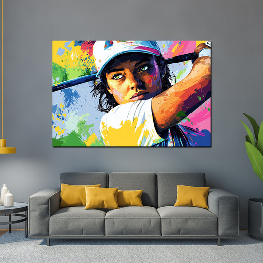 Quadro pop art golfista donna moderno sportivo