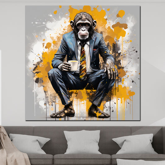 Quadro pop art gorilla elegante tazza umorismo
