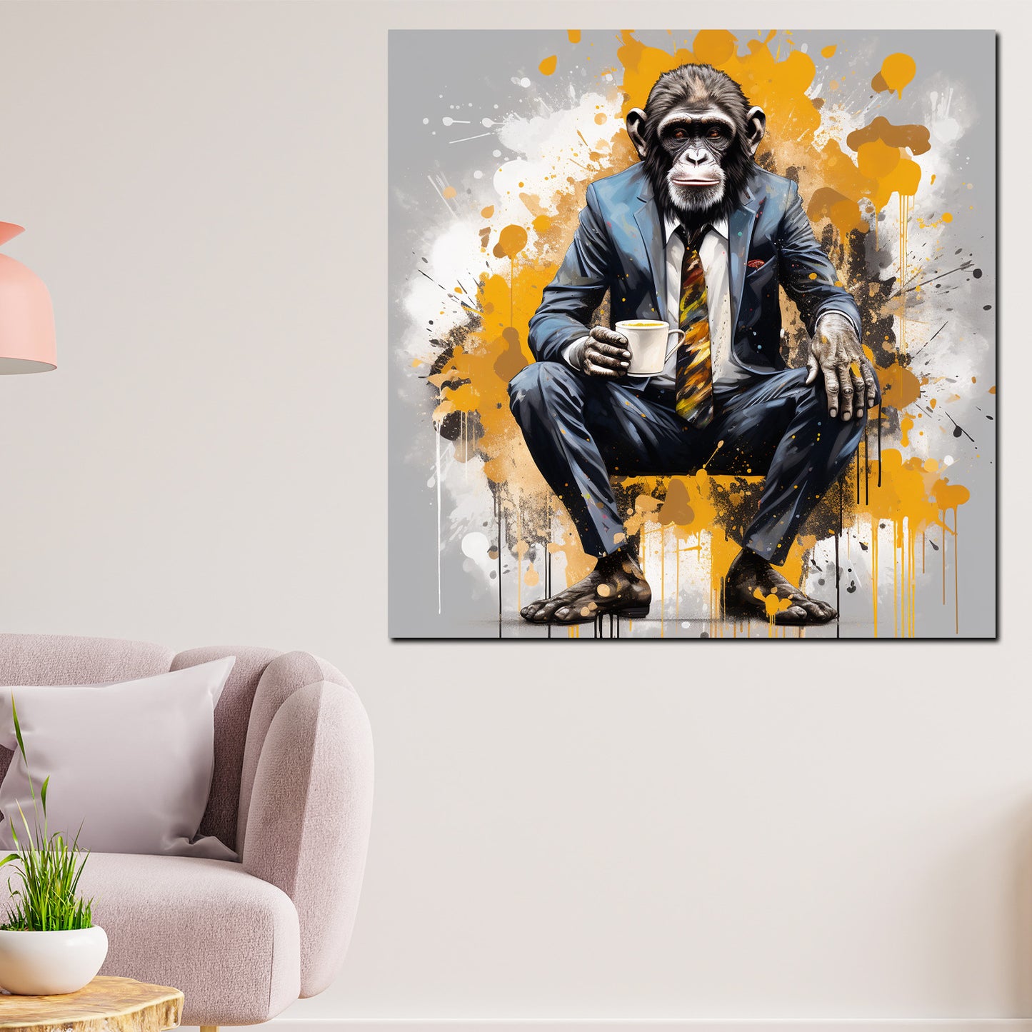 Quadro pop art gorilla elegante tazza umorismo