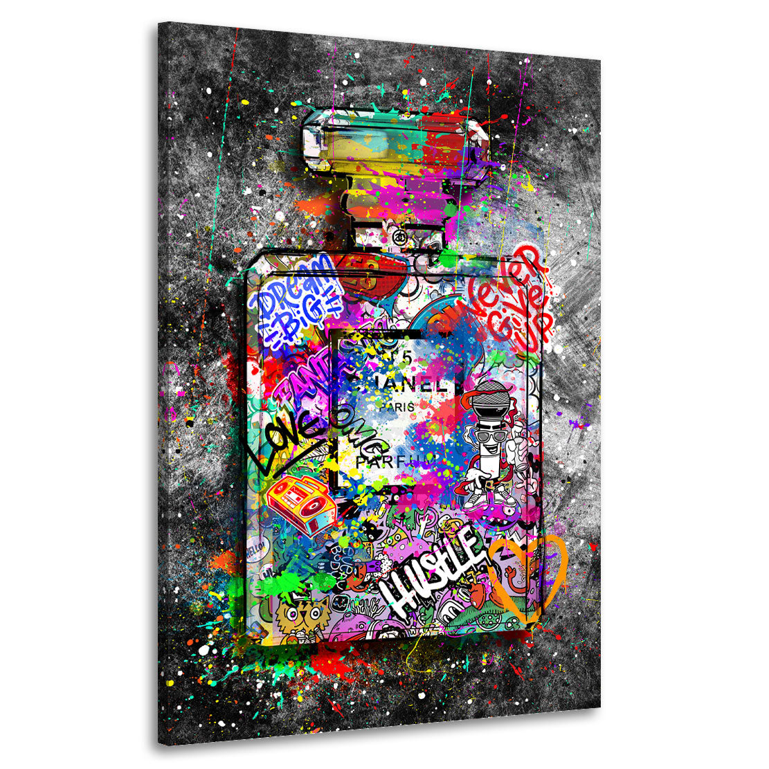 Quadro pop art graffiti street art bottiglia profumo lusso hustle colorato