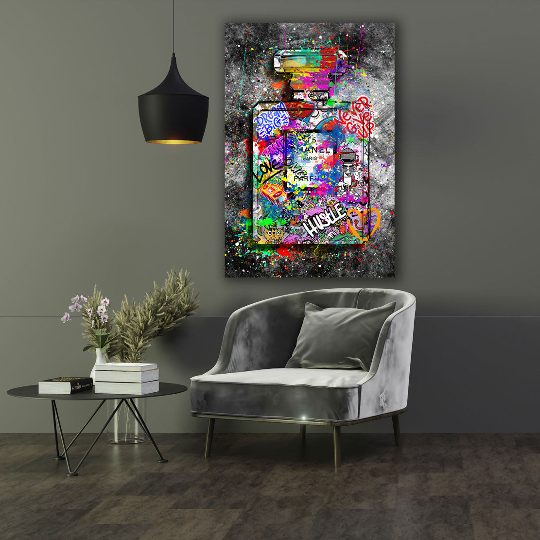 Quadro pop art graffiti street art bottiglia profumo lusso hustle colorato