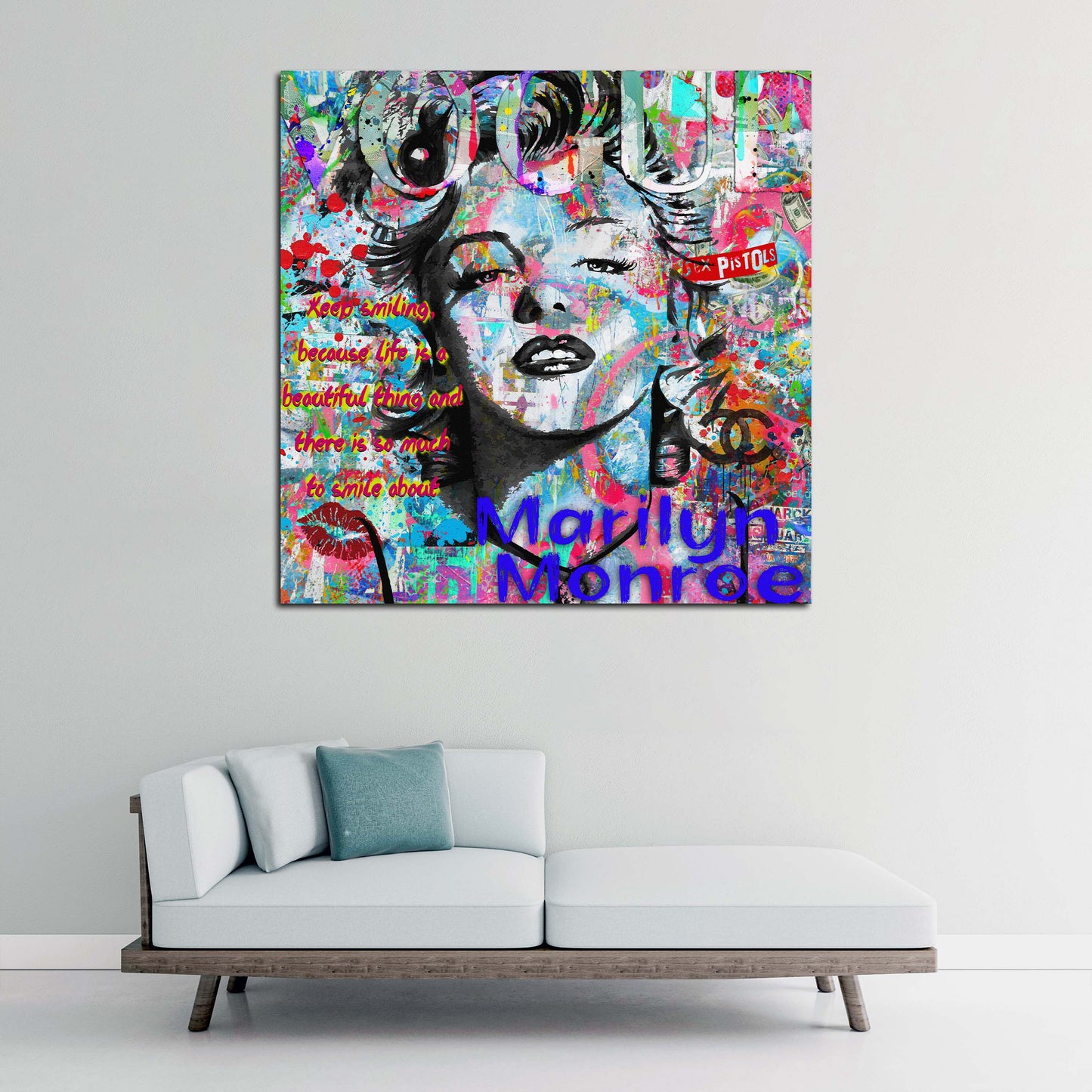 Quadro pop art marilyn ritratto frase colorato street art moderno