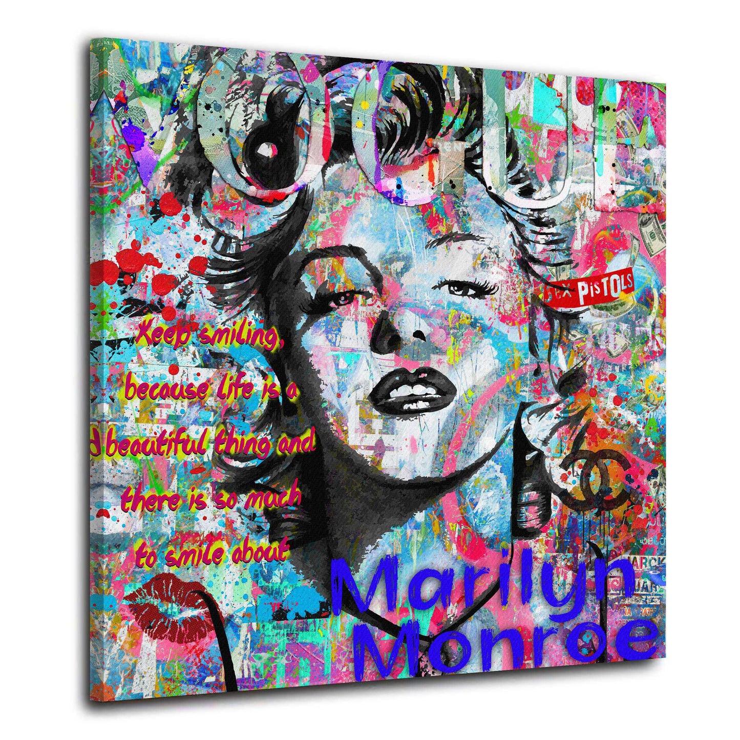 Quadro pop art marilyn ritratto frase colorato street art moderno