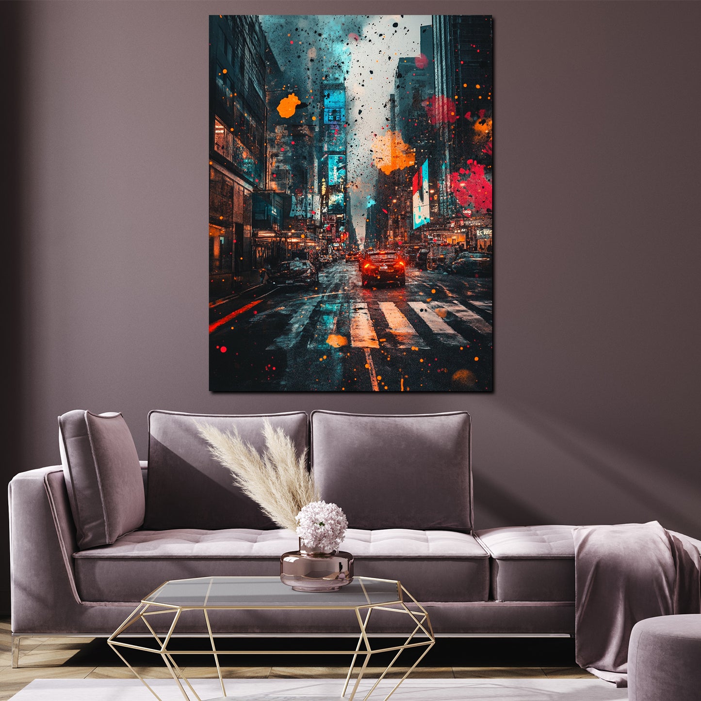 Quadro pop art new york città notte luci metropoli moderna