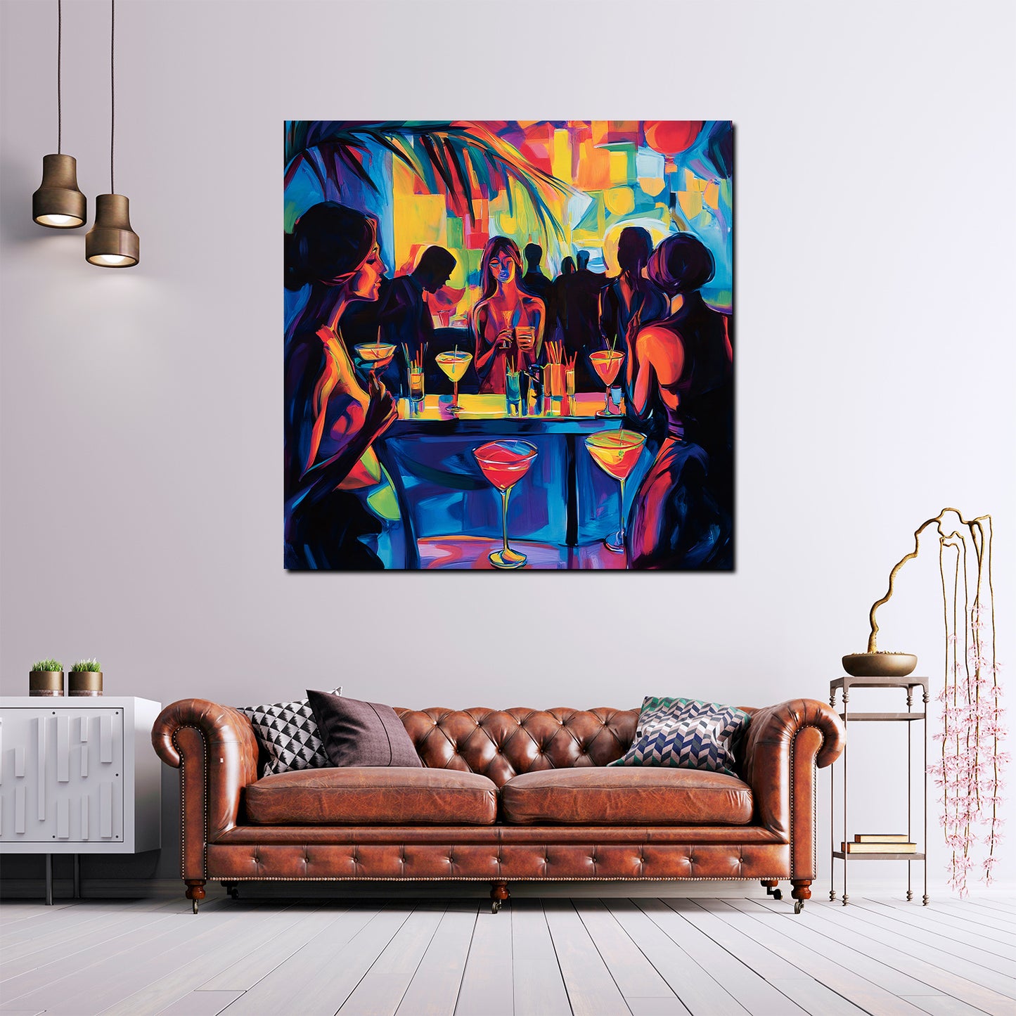 Quadro pop art serata al bar donne cocktail colorato