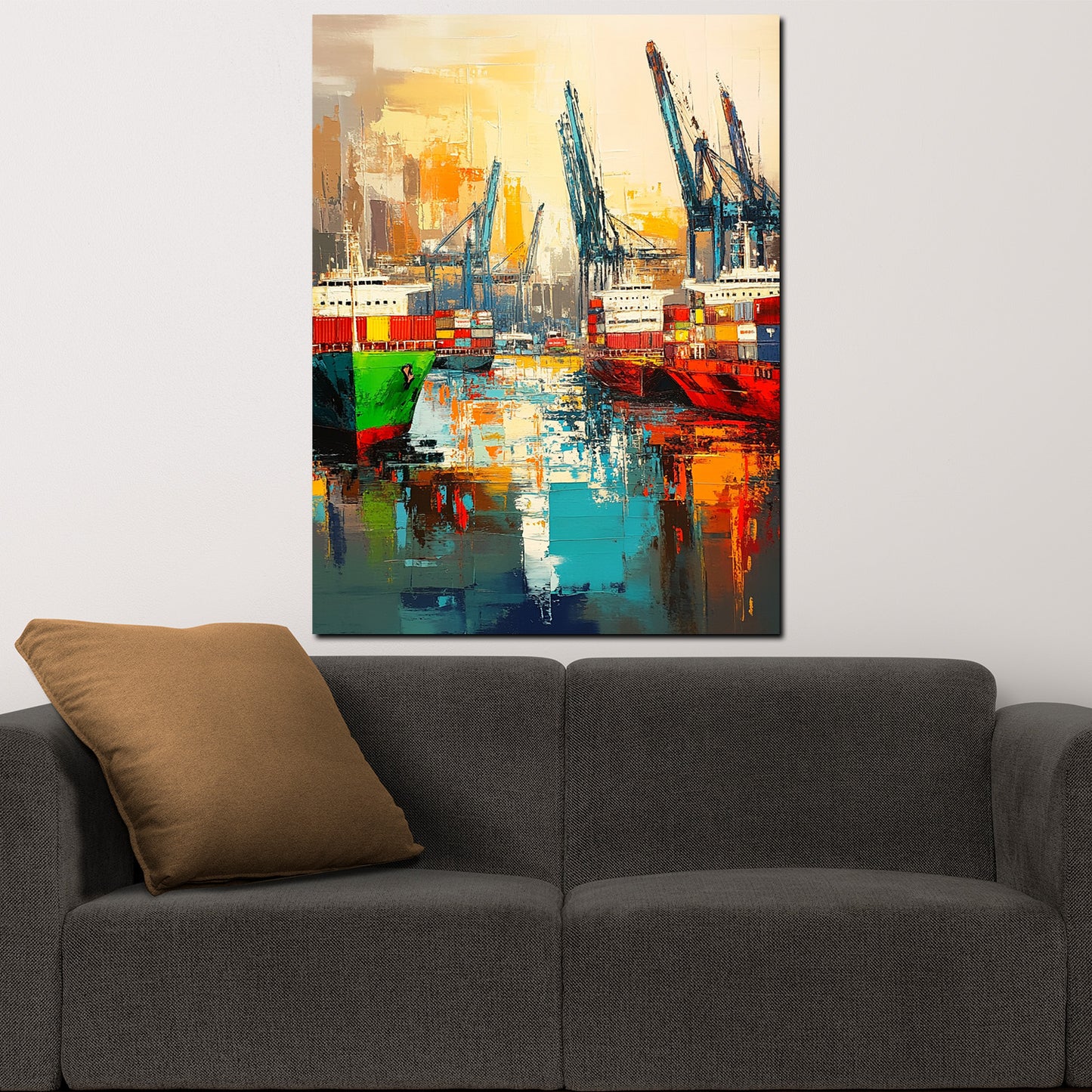 Quadro porto navi container colorato moderno