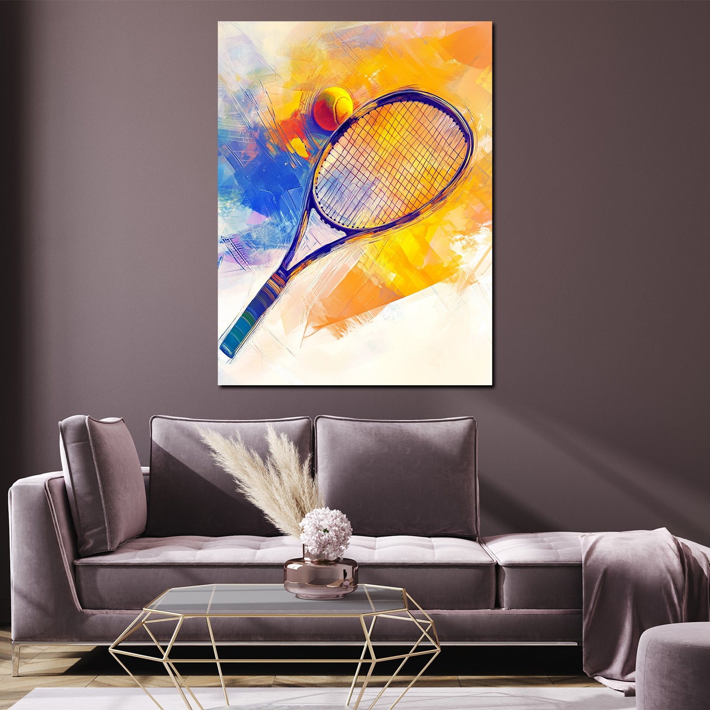 Quadro racchetta da tennis con pallina moderno sportivo