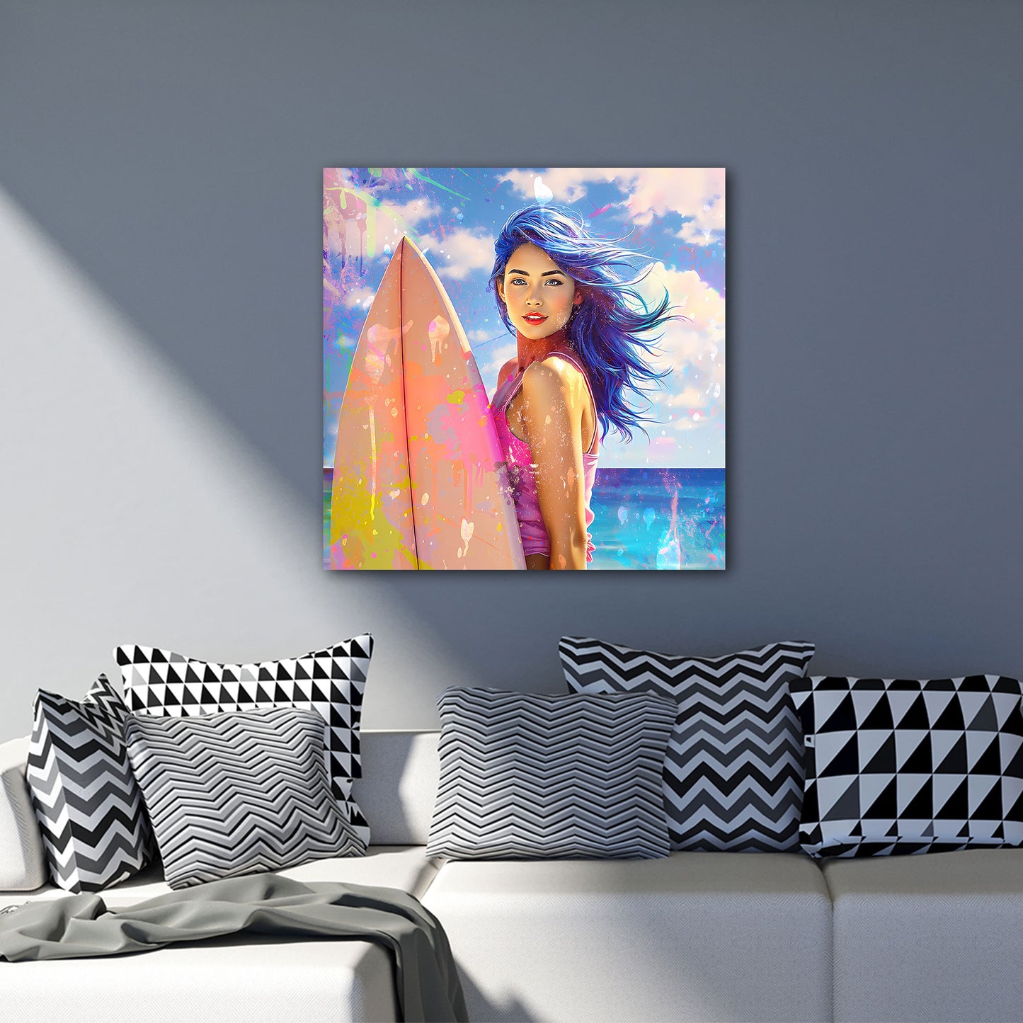 Quadro ragazza surfista al mare