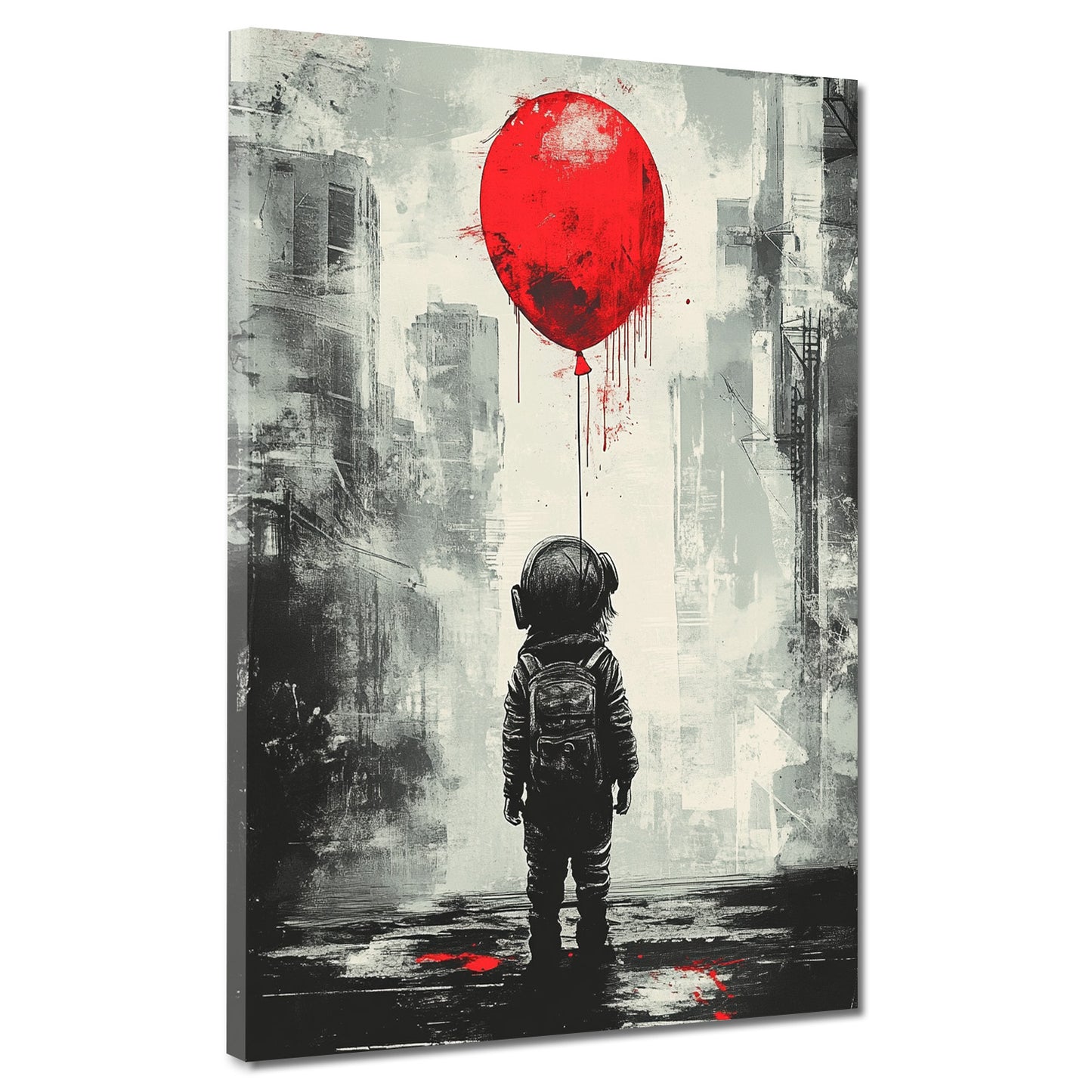 Quadro street art bambino palloncino rosso cuffie