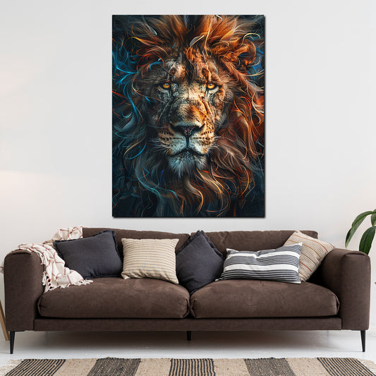 Quadro testa di leone criniera luminosa forza energia moderno