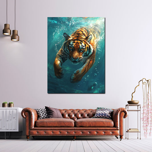 Quadro tigre nell'acqua animale selvaggio forza naturale moderno