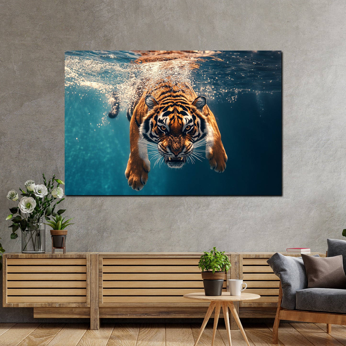 Quadro tigre sott'acqua forza animale selvaggio dinamico moderno