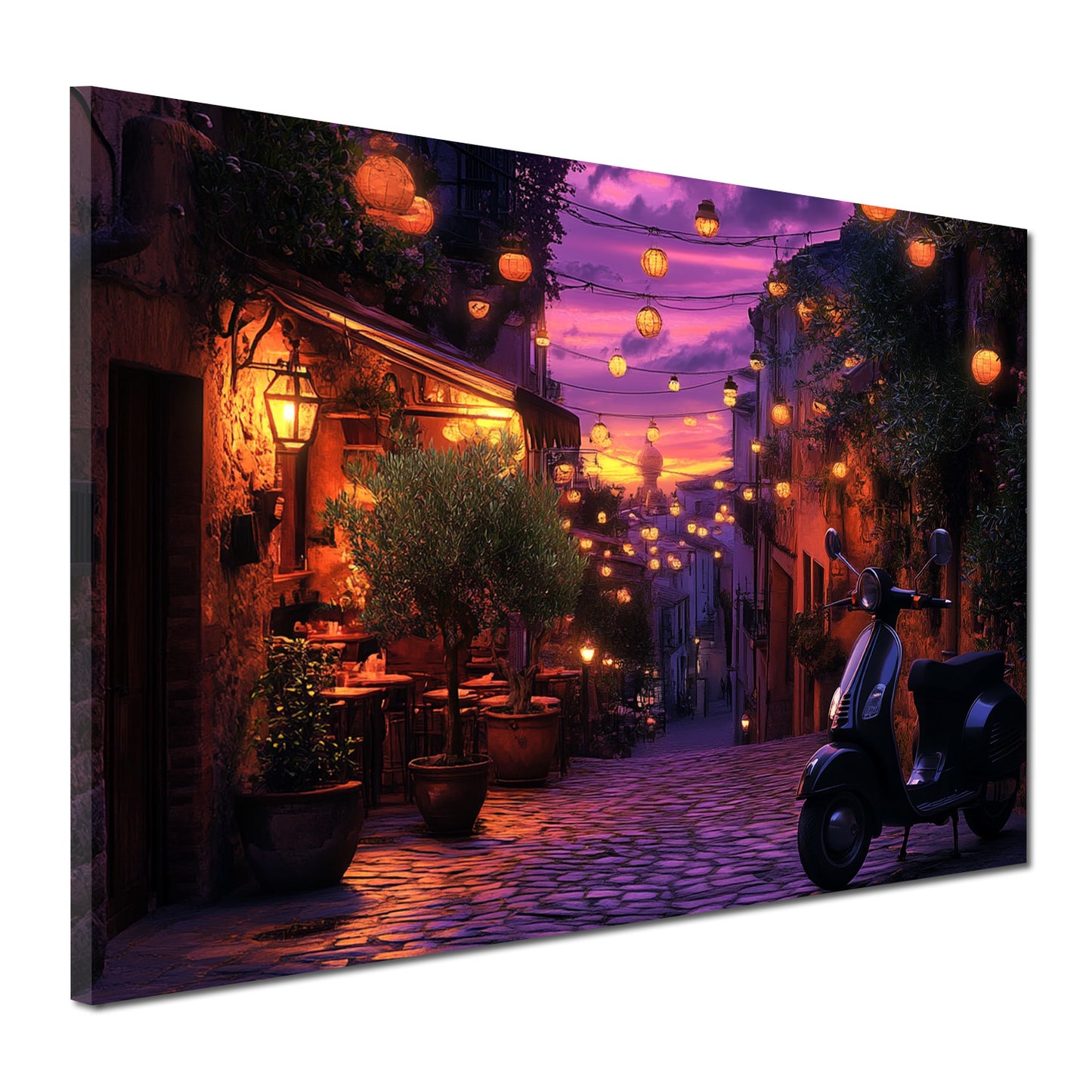 Quadro toscana sera d'estate vespa vicolo luci romantiche