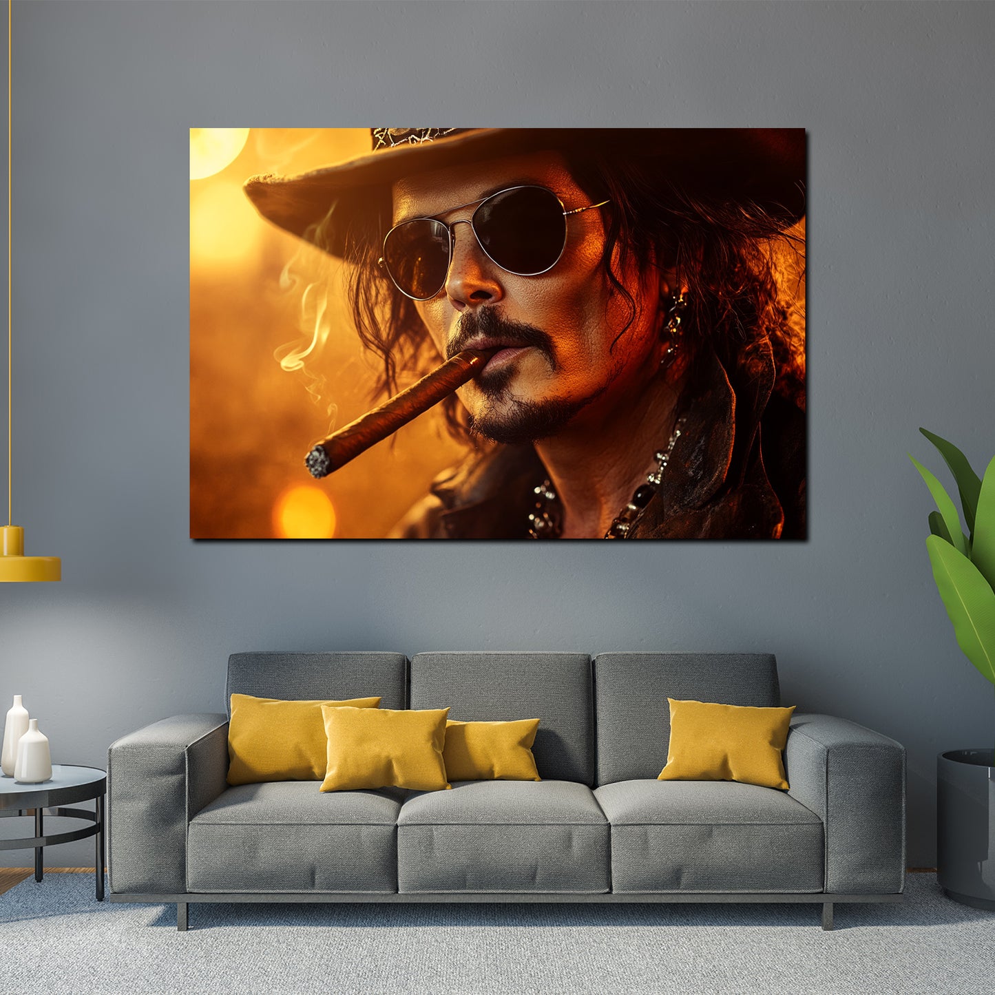 Quadro Johnny con occhiali da sole elegante ribelle
