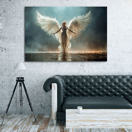 Angelo ali luce oro atmosfera mistica eleganza quadro