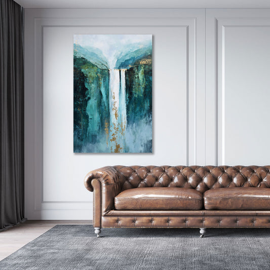 Astratto cascata montagna natura turchese accenti oro quadro