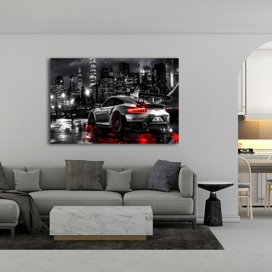 Auto sportivo città skyline notte velocità quadro