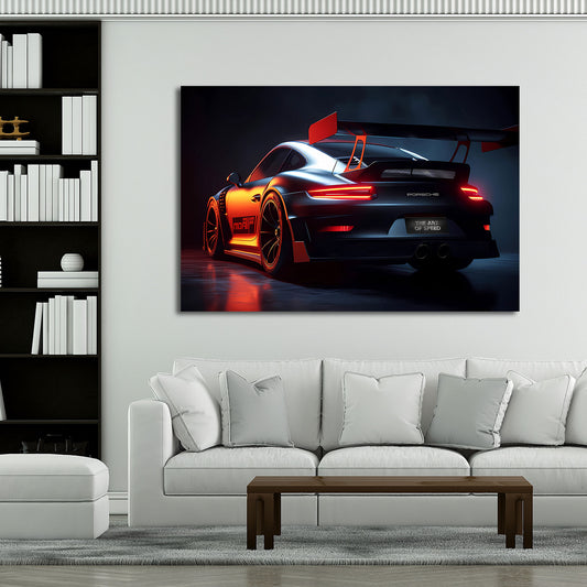 Auto sportivo nero rosso potenza velocità notturna quadro