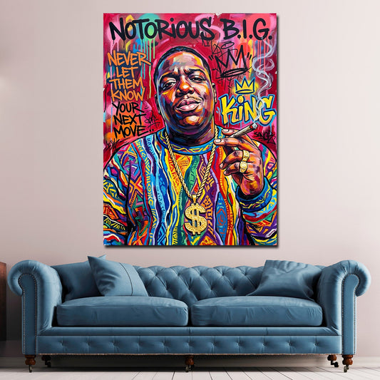 Quadro Biggie rapper Pop Art Graffiti in soggiorno