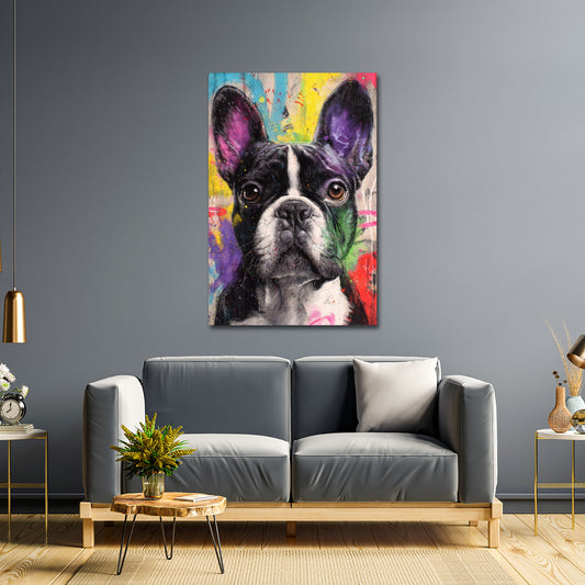 Bulldog francese cane primo piano ritratto pop art colorato quadro