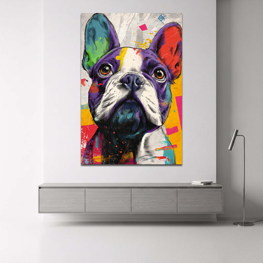 Bulldog francese in stile pop art dai colori vivaci quadro