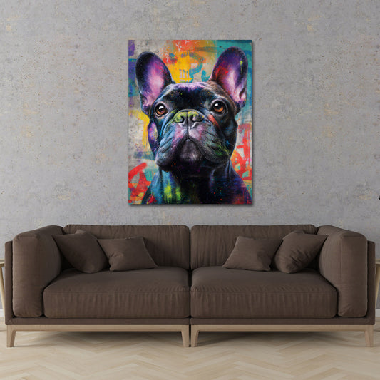 Bulldog francese Pop Art graffiti cane ritratto colorato quadro