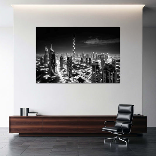 Burj Khalifa a Dubai di notte in bianco e nero architettura quadro