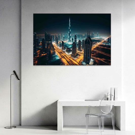 Burj Khalifa a Dubai lo skyline illuminato della città quadro