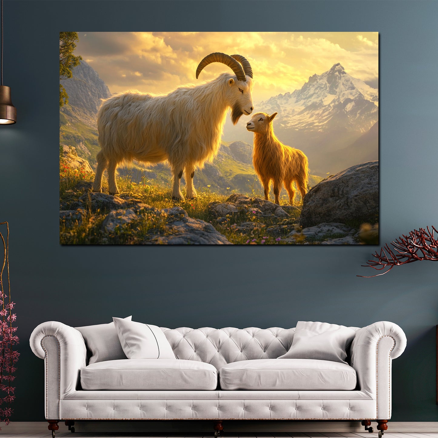 Capre paesaggio alpino natura tramonto quadro