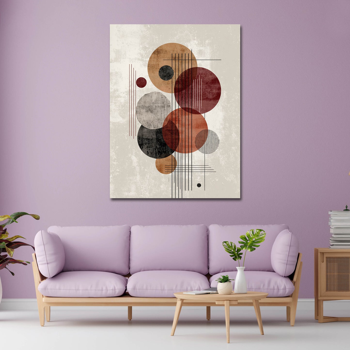 Cerchi astratti geometria linee colori caldi quadro