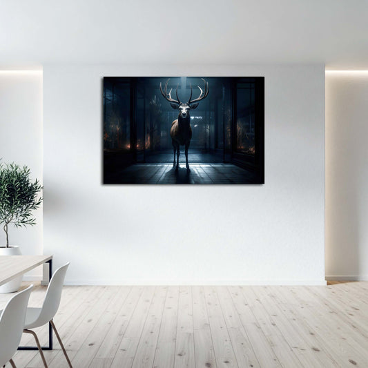 Cervo corna notte raggio di luce architettura moderna quadro