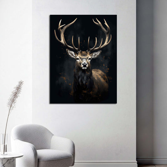 Cervo potente arte animale sfondo scuro quadro