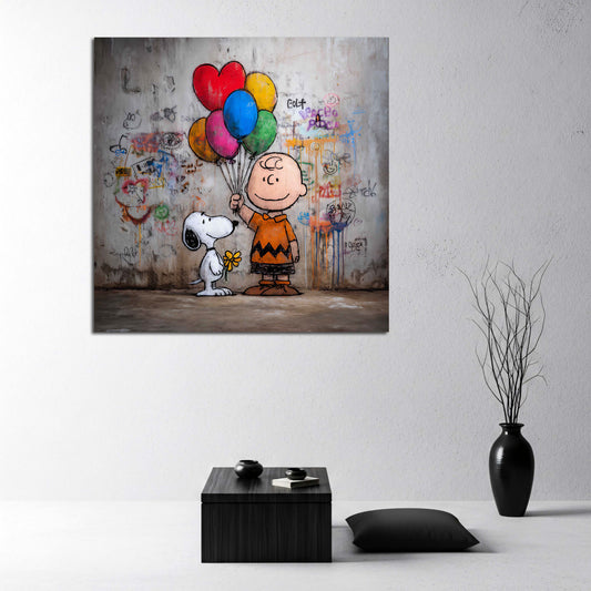 Comic street art palloncini colorati amicizia e sfondo urbano quadro