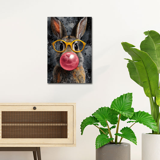 Coniglio con occhiali gialli e gomma contemporaneo quadro