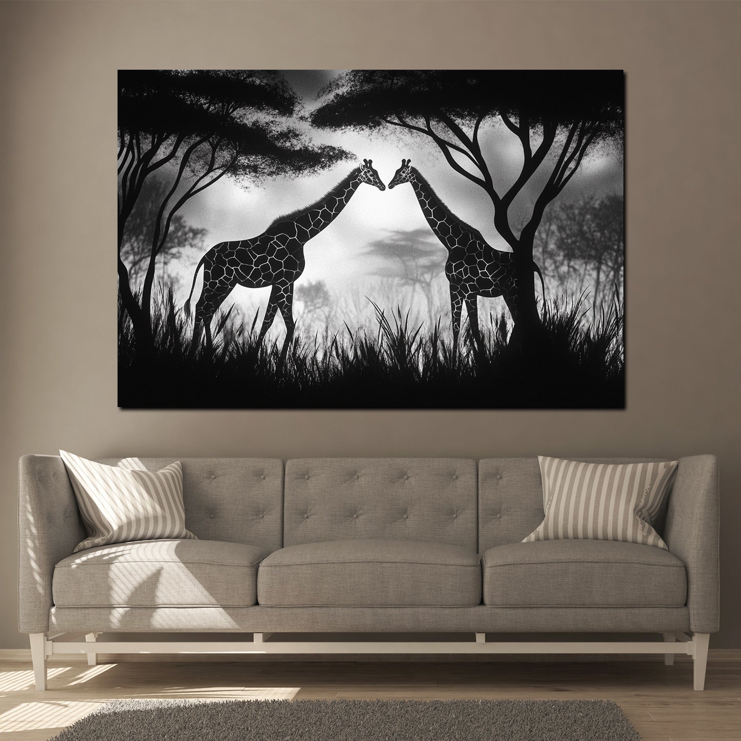 Coppia di giraffe africa bianco nero quadro