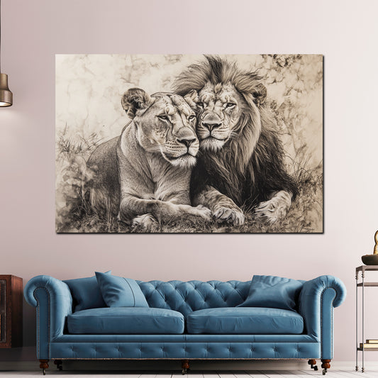 Coppia di leoni arte in bianco e nero natura quadro